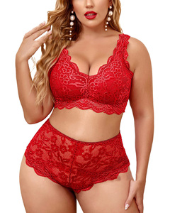 Ensemble de lingerie en dentelle transparente pour femmes, couleur unie, légèrement dodue, sans peluches, vente en gros - Product Image 2