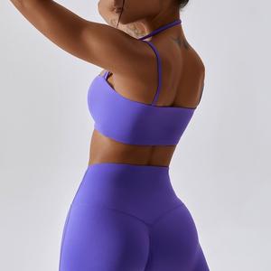 ODM Sujetador deportivo con cuello Halter sólido para mujer con almohadilla para el pecho Sujetador deportivo transpirable para gimnasio para mujer - Product Image 2