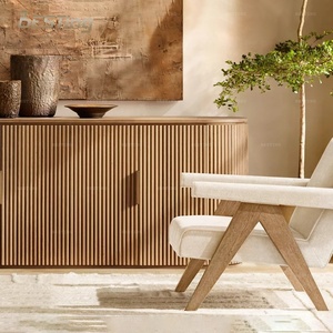 Meuble <span class=keywords><strong>de</strong></span> style classique moderne personnalisable, <span class=keywords><strong>salon</strong></span>, grande capacité, <span class=keywords><strong>buffet</strong></span> en bois massif à grille rayée - Product Image 6