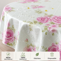 Nappes jetables PEVA violettes et bleues à motif rose avec envers en flanelle, rondes de 60 pouces, imperméables et anti-taches pour fêtes et accessoires de maison