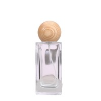Botol Semprot Parfum Kosong Kaca 50ml Portabel Kelas Atas dengan Tutup Bambu, Botol Parfum Sub-Botol, Sablon
