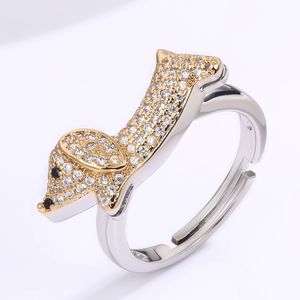 Bague mignonne avec empreinte de patte de chiot, de chien, de chat, de dachshund, plaqué deux tons, bijoux pour femmes - Product Image 5