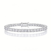 En stock Bracelet tennis en zircon 3mm 5A, style hip-hop, entièrement serti, en laiton plaqué rhodium, fabriqué par CNC, pour hommes et femmes