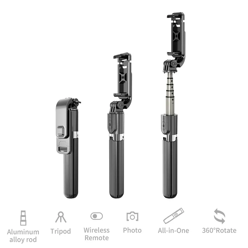 Venta caliente precio bajo retráctil plegable portátil iOS/Android L03 aleación de aluminio Bluetooth trípode Selfie Stick