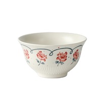 Service de table en porcelaine à motif végétal personnalisé avec assiette à gâteau et bol à riz à motif rose rouge, portable pour le petit-déjeuner et les salades