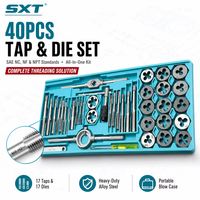 Jeu de tarauds et filières SXT 40 pièces SAE, kit d'outils de filetage HSS pour tuyaux NPT, UNC UNF 4-40 à 1/2-20 pour réparation automobile