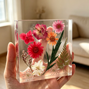 Handmade Epoxy Resin <b>Paperweight</b> With Real Dried Flowers Floral Art Home Decoration Craft - Product Image 3
