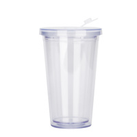 Gobelet en plastique réutilisable à double paroi de 500ml avec couvercle étanche et paille pour bouteilles d'eau à thé Boba