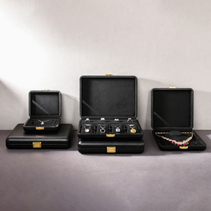 FANXI Jewelry Packaging <b>Boxes</b> <b>Black</b> PU Leather Microfiber Travel Jewelry Storage Box - Product Image 5