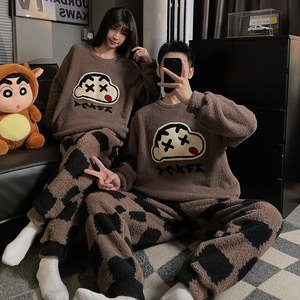 <span class=keywords><strong>Pigiama</strong></span> Termico Autunno Inverno per Coppie, Maniche Lunghe, Foderato in <span class=keywords><strong>Pile</strong></span> Corallo per Donna, Spesso e Carino con Cartoni Animati, Abbigliamento da Casa per <span class=keywords><strong>Uomo</strong></span> - Product Image 3