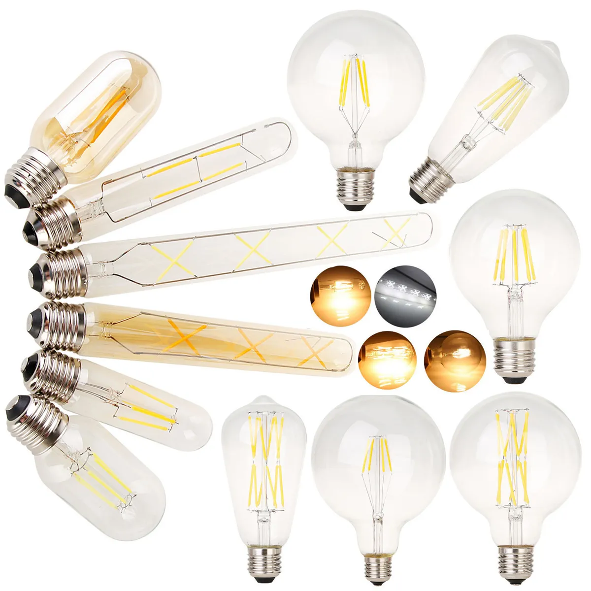 2W 4W 6W 8W LED Filament işık lambası kısılabilir LED ampul A60 A60 C35 T45 T30 G45 G80 G95 G125 Vintage stil LED Edison ampuller