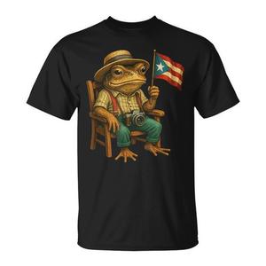 T-shirt Coqui Frog con bandiera di Porto Rico, girocollo, manica corta, unisex, per adulti, stampa digitale, design ispanico Taino Boricua - Product Image 1