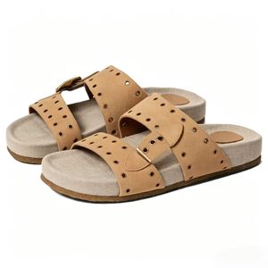 Faux Suede Slip-On <b>Sandals</b> with <b>Buckle</b> Strap Open Toe Breathable Summer Shoes Mesh Lining Arch Support EVA Midsole Solid Color - Product Image 2