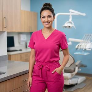 Fashionable V-Neck Short Sleeve Medical <b>Scrubs</b> <b>Set</b> Multi-pocket Jogger Pants Hospital <b>Scrub</b> Suit <b>Set</b> - Product Image 4