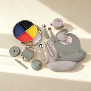 Ensemble de vaisselle pour bébé en silicone sans BPA <span class=keywords><strong>personnalisé</strong></span>, compatible lave-vaisselle, <span class=keywords><strong>assiette</strong></span> pour enfants en acier inoxydable avec ventouse puissante - Product Image 3