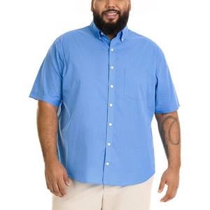 Men's <b>Big</b> Tall Stand Collar Check Shirt 100% Cotton Breathable Button Custom Logo Wrinkle Free Short Sleeve Summer Vacation - Product Image 1