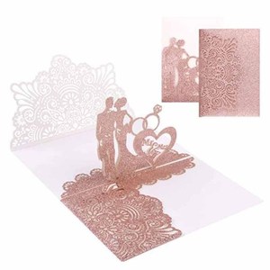 Carte de vœux 3D rose scintillante ajourée pour mariage, invitation de mariage en stock - Product Image 5