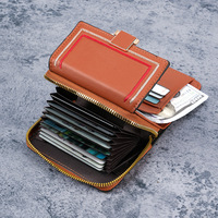 Dompet wanita, tas kartu Organ portabel, lapisan kanvas pendek ritsleting tempat kartu banyak Slot kartu, lilin minyak Retro