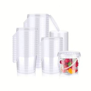 Seau en plastique PP jetable de 700 ml, gobelets transparents pour thé aux fruits avec poignées - Product Image 1