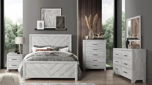 Ensemble de meubles de chambre à coucher en bois assemblé 5 pièces, finition moderne brillante, avec rangement, lits <span class=keywords><strong>Queen</strong></span>/King Size et table de chevet - Product Image 6