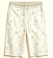 Short de plage mi-mollet pour femme à imprimé tropical, taille élastique jacquard avec cordon de serrage, coupe ample et légère, idéal pour les vacances à la station balnéaire