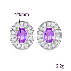 9 Geometric Halo Set 4*6mm Oval Cut Amethyst Stud <b>Earrings</b> Bezel 925 Sterling Silver Natural Stone Non Tarnish Jewelry - Product Image 6