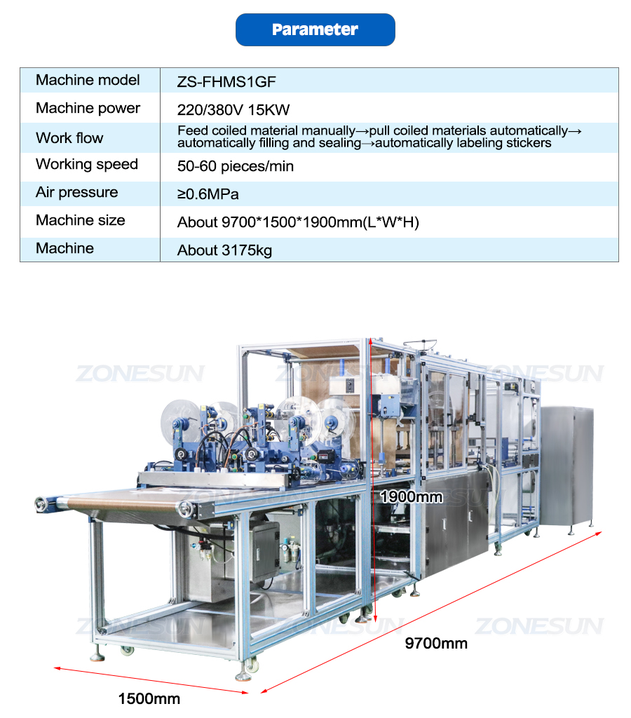 ZONESUN ZS-FHMS1GF Fully Automatic High Peed Hand And Foot Mask Filling Sealing Machine