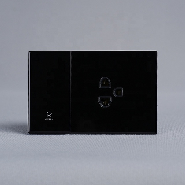 118 Type Modern Sockets And Switches Electric One Gang One Way Switch With 3 Pin Thailand Socket High Quality Tempered Glass