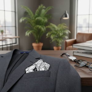 Black Elegant Cotton Handkerchief with Tropical Leaf Printed Collar Pocket Fashionable Pocket Square for Men Adult One Size - Product Image 3