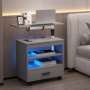 Mesita de <span class=keywords><strong>noche</strong></span> LED moderna Kainice para dormitorio, mesita de <span class=keywords><strong>noche</strong></span> giratoria ajustable <span class=keywords><strong>gris</strong></span> con estación de carga, muebles para el hogar - Product Image 3