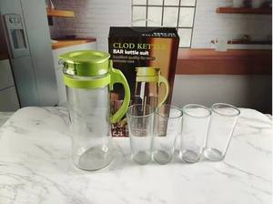 Juego de Jarra de Agua Fría de Vidrio para el Hogar, de Verano, Gran Capacidad, Transparente, Simple, con 5 Piezas - Product Image 4