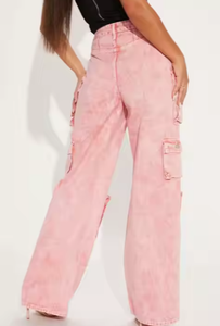 กางเกงยีนส์ขาสั้นเอวสูงทรงหลวมสำหรับผู้หญิงแฟชั่นสีชมพูมีโลโก้ตามสั่ง - Product Image 5