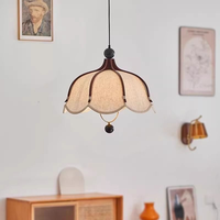 Lustre vintage en bois massif et tissu, lampe de table française à effet d'ombre florale, style Wabi-Sabi rétro pour chambre principale et salle à manger