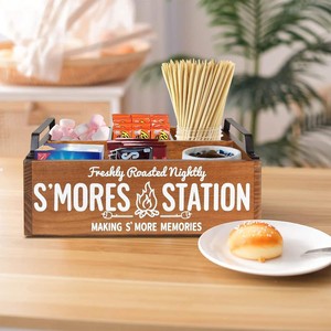 Wooden S'Mores Station <b>Box</b> With Handles And Compartments For Outdoor <b>Camping</b> Picnic Snack <b>Storage</b> - Product Image 2