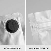 Sachet de café personnalisé imprimé 250g à fond plat en aluminium refermable avec valve de dégazage unidirectionnelle