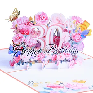 Custom Luxury Bulk Happy Birthday Popup Cards 3d Pop Up 18th 20th 30th Anniversary Happy Birthday Invitation Greeting Card