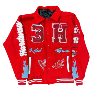 Servicio OEM Chaqueta Universitaria de Cuero de Alta Calidad con Mangas de Cuero para Deportes de Invierno Unisex, Chaqueta Bomber con Parches de Chenilla y Cuerpo de Lana - Product Image 1