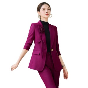 Women's Purple Pants Suit Slim Fit Long Sleeve Professional Formal Wear Anti-Wrinkle Worsteds Business Leisure Banquet - Product Image 5