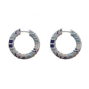 ต่างหูทรงเรขาคณิตสไตล์ยุโรปอเมริกันสุดหรูหรา ประดับด้วยเพทายสีน้ำเงิน ดีไซน์ทันสมัย เคลือบโรเดียม ดูหรูหราเบาๆ เหมาะเป็นของขวัญสำหรับผู้หญิง - Product Image 5