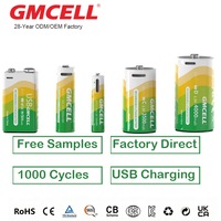 Batería recargable súper portátil de 1.5V AA, batería recargable USB AAA C D 6F22 9V tipo C para juguetes