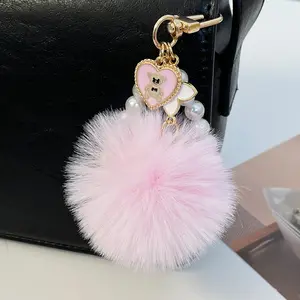 Safety Keychain Jewelry For Women Girls Mini Bag Toys Cute Custom Anime Animal Bear Cat Plush Feather Keychain Keyring