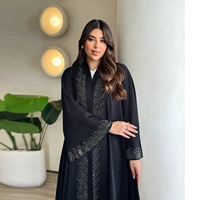 Robe Abaya en Soie Medina Modeste et Élégante, Robe Traditionnelle Musulmane Grande Taille, Robe Abaya Ouverte - Robe Longue Ample Modeste avec Strass