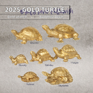 Statues de tortue et de dragon porte-bonheur Feng Shui traditionnel chinois 2025, articles bouddhistes en laiton doré, techniques de moulage métallique faites à la main - Product Image 3