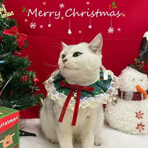 Elegante collare con fiocco per animali domestici con pizzo dorato graziosa sciarpa di natale per cani