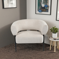 Fauteuil barillet en velours beige, fauteuil de loisirs moderne avec pieds en métal noir pour la maison, l'extérieur et la décoration de villa