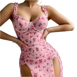 Frauen sexy gehäkelte lange Rock Kleid Cosplay-Stil Blumen druck Slim Fit Chiffon durchsichtige Dessous für Valentinstag Firma - Product Image 1