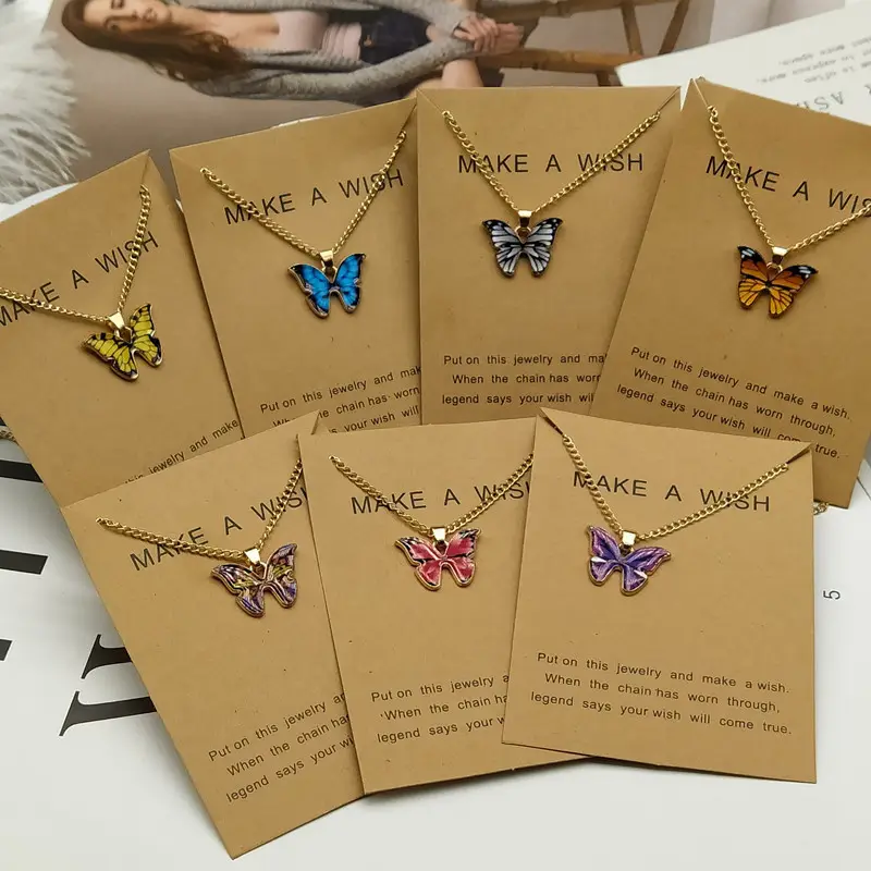 Fashion Bicolor Butterfly Pendant Necklace Plated Butterfly Choker Necklace Gold Retro Customized Alloy Party Accessories 6 Pcs