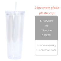 Gobelet Acrylique Personnalisé Double Paroi en Gros, 24 oz, Transparent, Isotherme avec Paille et Couvercles