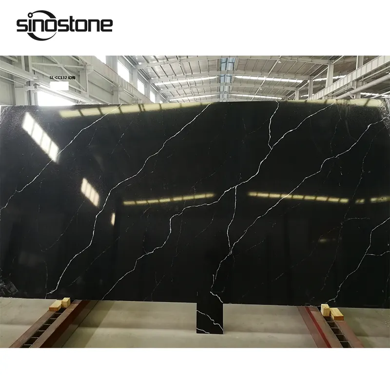 Calacatta Modern Artificial Stone Black Color White Veins Quartz Countertop Vanity Tops And Kitchen Tops Artificial Stone Quartz