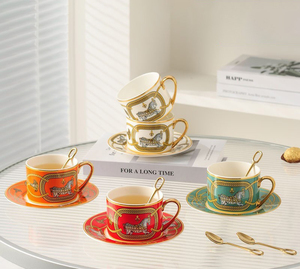 European Luxury Ceramic <b>Tea</b> Cup & Saucer <b>Set</b> Retro Horse Design Light Aesthetic Sustainable-Inspired Afternoon Coffee Tradition - Product Image 2